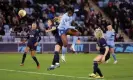  ?? Photograph: Matt McNulty/The FA/Getty Images ?? Khadija Shaw rises high to score Manchester City’s first goal against Tottenham.