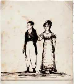  ??  ?? Lord and Lady Byron; sketch by Lady Caroline Lamb, 1815