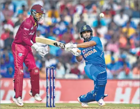  ??  ?? Wicketkeep­er-batsman Rishabh Pant scored his maiden ODI half-century on Sunday in the first game against the West Indies in Chennai.
PTI