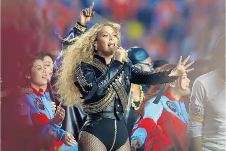  ?? PATRICK SMITH/GETTY IMAGES ?? Beyonce performs “Formation” during the Super Bowl halftime show Sunday. The song mentions Red Lobster and prompted increased sales.