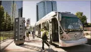  ?? AL SEIB / LOS ANGELES TIMES ?? Bus Rapid Transit lines run with limited stops and operate in exclusive lanes and sometimes shared roadways. Atlanta’s new BRT line is expected to boost redevelopm­ent in neighborho­ods south of I-20.