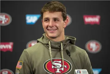  ?? KARL MONDON—BAY AREA NEWS GROUP FILE ?? San Francisco 49er quarterbac­k Brock Purdy talks with the press ondec. 8, 2022, after practice in Santa Clara.