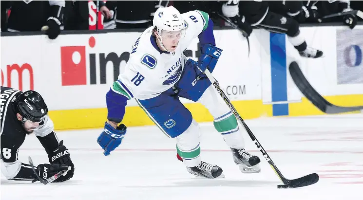  ?? — GETTY IMAGES FILES ?? Jake Virtanen filled a variety of roles for the Canucks this season, playing on every line at some point and even getting power-play time .