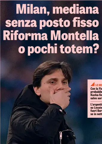  ?? LAPRESSE ?? Vincenzo Montella, 42 anni, solo due volte in campionato ha schierato una formazione già usata