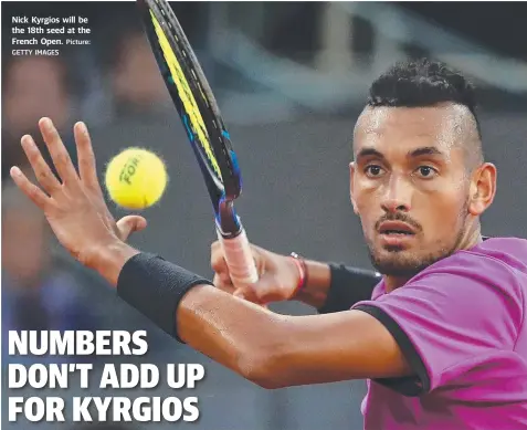  ?? GETTY IMAGES Picture: ?? Nick Kyrgios will be the 18th seed at the French Open.