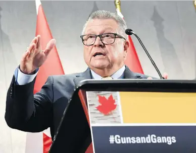  ?? JUSTIN TANG / THE CANADIAN PRESS ?? Minister of Public Safety Ralph Goodale says the focus of new firearms legislatio­n will be on the illegal use of weapons, particular­ly handguns and assault weapons, while ensuring changes are practical and fair for legitimate gun owners.