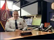  ?? NICHOLAS BUONANNO — MEDIANEWS GROUP ?? Watervliet Police Chief Anthony Geraci sits behind his desk.