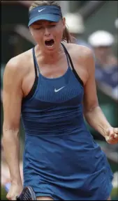  ?? Alessandra Tarantino The Associated Press ?? Maria Sharapova wins a point in her 6-2, 6-1 third-round victory over Karolina Pliskova of the Czech Republic on Saturday.