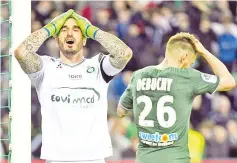  ??  ?? Hard to take: Saint-Etienne goalkeeper Stephane Ruffier reacts after teammate Mathieu Debuchy’s last-minute own goal against PSG. - AFP Photo