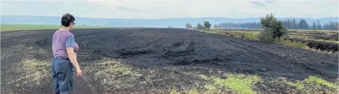  ??  ?? Le feu a détruit plusieurs acres de maïs à la ferme Sauvagine de Saint-Denis, comme nous le montre Sylvie Lévesque.