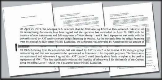  ??  ?? Reproducci­ón del informe de cuentas anuales de ACIL correspond­iente al ejercicio de 2018, en el que se relata el desvío de la liquidez prevista para Abenewco 1.