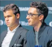  ?? GETTY IMAGES ?? ▪ Magnus Carlsen (left) and Fabiano Caruana have one point each after drawing their first two games of the contest.