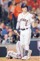  ??  ?? Albuquerqu­e’s Alex Bregman had a rough night at the plate for Houston, going 0-for-4 with a walk and three strikeouts.