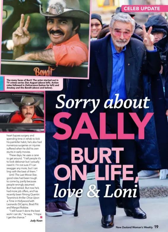  ??  ?? The many faces of Burt! The actor started out in TV crimes series Dan August (above left). Action roles followed in Deliveranc­e (below far left) and Smokey and the Bandit ( above and below).