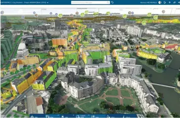  ?? ?? Rennes Métropole in western France utilises virtual twin technology to appraise climate impact and manage its landscape.