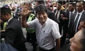  ??  ?? Bolivia’s former president Evo Morales arrives in Mexico last week after the country granted him asylum following his resignatio­n. Photograph: Marco Ugarte/AP