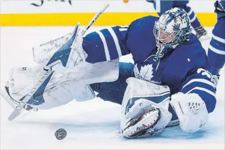  ?? CHRIS YOUNG THE CANADIAN PRESS ?? Toronto Maple Leafs goaltender Frederik Andersen made 28 saves against Tampa Bay Monday.