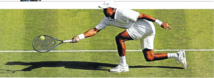  ?? Picture: GALLO/GETTY ?? Raven Klaasen guards the baseline in the men’s doubles at Wimbledon last week. He and his partner Michael Venus of New Zealand were beaten in the final.