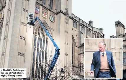  ??  ?? The Wills Building at the top of Park Street. Right, filming starts