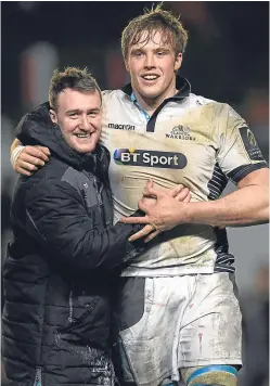  ?? Picture: Getty Images. ?? Glasgow captain Jonny Gray, right, and Stuart Hogg: two of the men who will surely take huge confidence into Scotland’s Six Nations campaign after the mauling of the Leicester Tigers in the Champions Cup last month.