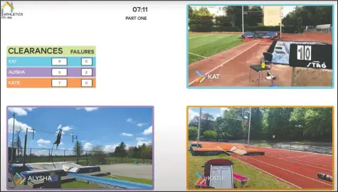  ?? — HANDOUT PHOTO ?? Greece’s Katerina Stefanidi, Canada’s Alysha Newman, and Katie Nageotte of the U.S. competed in “the ultimate garden clash” in various locations near their homes on May 16, pictured in this screen grab taken from a YouTube video.