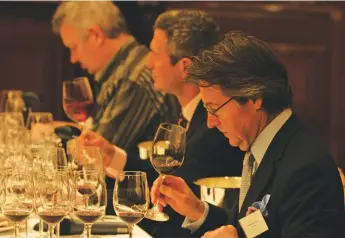  ??  ?? Above: the Berlin Tasting of 2004 with Eduardo Chadwick ( centre) and Steven Spurrier ( right)