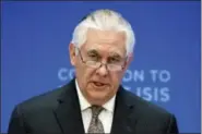  ?? AP PHOTO/CLIFF OWEN, FILE ?? In this file photo, Secretary of State Rex Tillerson speaks at the Meeting of the Ministers of the Global Coalition on the Defeat of ISIS in Washington.