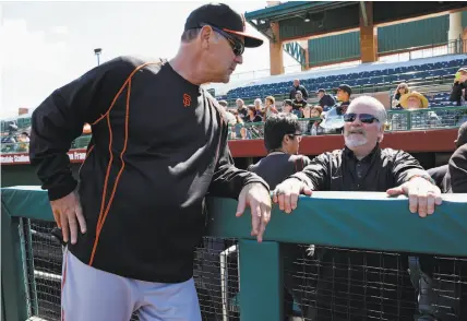  ?? Scott Strazzante / The Chronicle 2015 ?? Brian Sabean (right), with manager Bruce Bochy two years ago, sensed things weren’t right with this team in spring training.