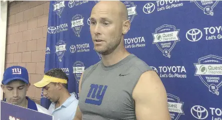  ?? TOM CANAVAN / THE ASSOCIATED PRESS FILES ?? New York Giants kicker Josh Brown admitted in journal entries and emails that he abused his then-wife, Molly Brown, in May 2015. The NFL’s response to the case is an outrage, writes John Kryk.