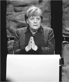 ??  ?? German Chancellor Merkel speaks during the opening ceremony for the CeBIT 2017 tech fair in Hannover, Germany, on Mar 19. — WP-Bloomberg photo