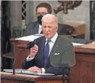  ?? JULIA NIKHINSON/POOL VIA AP ?? President Joe Biden delivers his first State of the Union address last year.