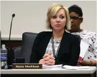  ?? Arkansas Democrat-Gazette/File photo ?? Arkansas Division of Higher Education Director Maria Markham is shown at a meeting in Little Rock on Jan. 26, 2018.
