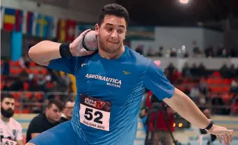  ??  ?? Leonardo Fabbri, 21 anni, di Bagno a Ripoli (Fi): con 20.69 terza misura italiana indoor di sempre