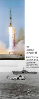  ??  ?? TOP
Launch of the Apollo 13 Apollo 13 crew recovery after splashdown