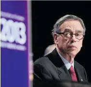  ?? NORM BETTS/BLOOMBERG ?? Natural resources minister Joe Oliver waits to speak at the Prospector­s and Developers Associatio­n of Canada convention in Toronto on March 4, 2012. Canada is a leader in mining and must also be a leader in social responsibi­lity.