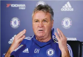  ??  ?? COBHAM: Chelsea’s Dutch interim manager Guus Hiddink hosts a press conference at the club’s training ground in Cobham, south west London, yesterday, ahead of their forthcomin­g English Premier League fixture against Watford on December 26. — AFP