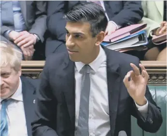  ?? ?? Chancellor of the Exchequer Rishi Sunak gesturing as he presents the Spring Statement to MPs.