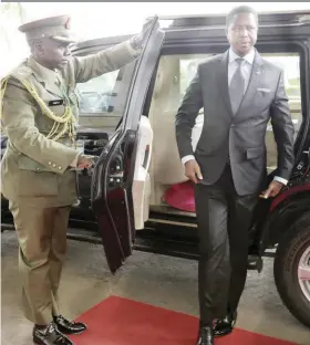  ?? Picture By eddie Mwanaleza/ Statehouse ?? FILE PHOTO: President Edgar Lungu arrive at Entebbe airport at the End of his State Visit to Uganda , The President Has Since Returned Home.