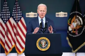  ?? The Associated Press ?? ■ President Joe Biden speaks about the Chinese surveillan­ce balloon and other unidentifi­ed objects shot down by the U.S. military on Thursday in Washington.