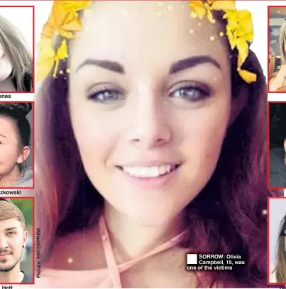  ??  ?? Nell Jones Sorrel Leczkowski Martyn Hett SORROW: Olivia Campbell, 15, was one of the victims Georgina Callander