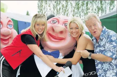  ??  ?? It’s A Knockout in Hinckley in 1999 with presenters Lucy Alexander, Nell McAndrew and Keith Chegwin