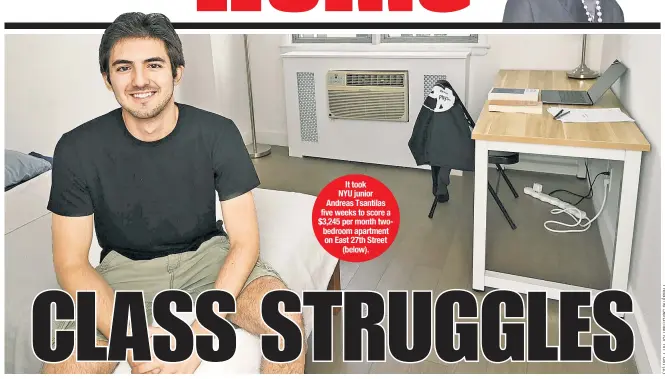  ??  ?? It took NYU junior Andreas Tsantilas five weeks to score a $3,245 per month twobedroom apartment on East 27th Street (below).