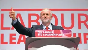  ?? REUTERS ?? The leader of Britain’s opposition Labour Party, Jeremy Corbyn, reacts after the announceme­nt of his victory in the party’s leadership election, in Liverpool on Saturday.