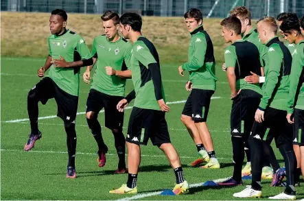  ?? — AFP ?? Borussia Monchengla­dbach players at a training session at home in Germany on Tuesday. The hosts take on FC Barcelona in the Champions League on Wednesday.