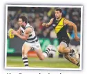  ??  ?? Alex Rance chasing d down Patrick Dangerfiel­d in 2018.