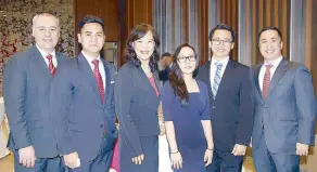  ??  ?? (From left) Marco Polo Ortigas Manila director of restaurant­s, bars and events Mirko de Giorgi and director of rooms Marlon Guevarra with Frontier Ortigas Hotel and Resort Corp. president Lily Te Pedrosa, Stephanie Po, Karl Po and resident manager Mike...