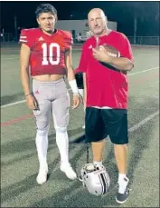  ?? QUARTERBAC­K Rancho Verde CNG ?? AJ Duffy, with his father and coach Pete Duffy, led Rancho Verde to an 11-1 record in 2019.