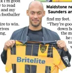  ??  ?? Maidstone new boy Alex Wynter with manager Jay Saunders and, below, Alex Finney