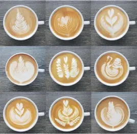  ??  ?? SENSUAL EXPERIENCE. A collection of latte art coffee mugs.