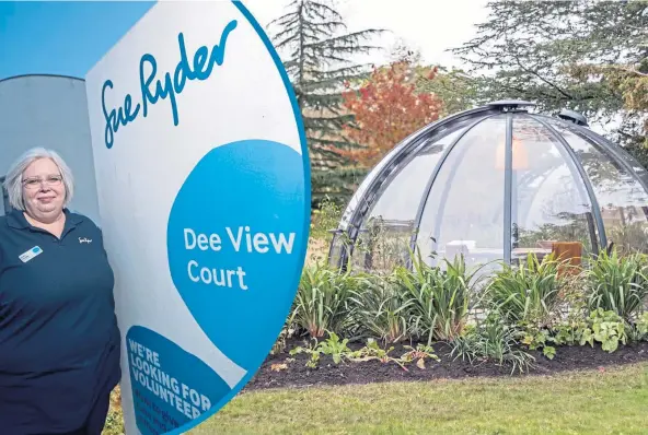  ?? ?? SAFE ZONE: Sue Ryder Dee View Court service director Eileen Edwards said the centre has almost hit its glass garden domes fundraisin­g target.